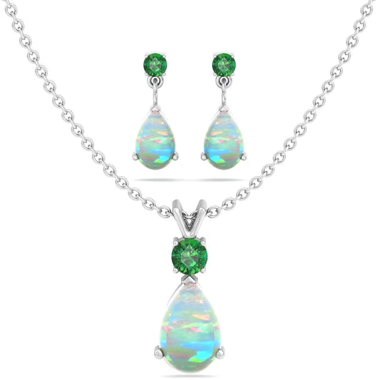 Jewelry Set for Women, Natural Pear Shaped 7X5Mm Garnet and 3Mm Natural White Topaz Pendant Necklace and Matching Pear Shaped Garnet and White Topaz Stud Earrings